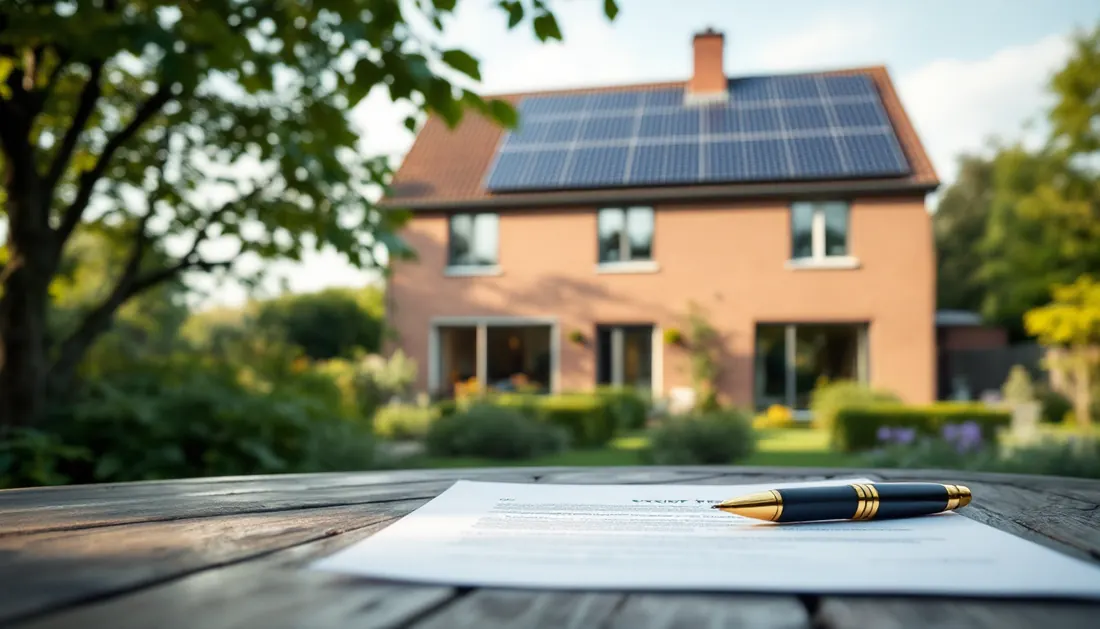 Contract voor gratis zonnepanelen naast een woning met panelen