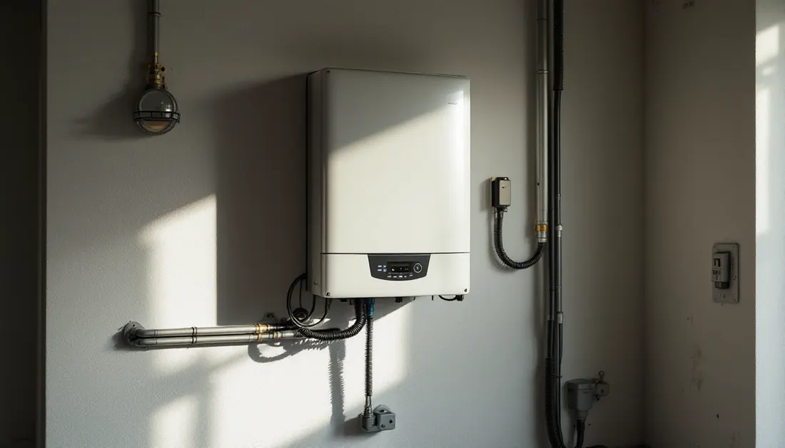Omvormer voor zonnepanelen aan de muur in een technische ruimte