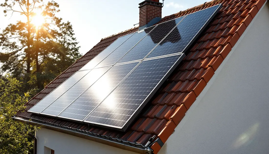 Hellend dak met zonnepanelen, illustratie bij oriëntatie en helling
