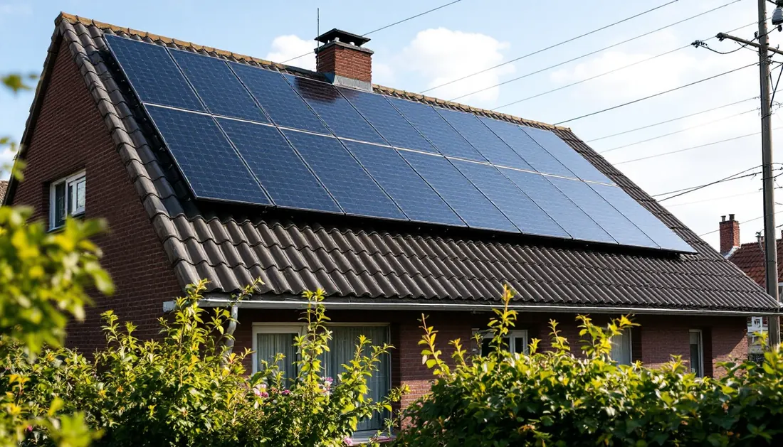 Zonnepanelen die stroom injecteren op het net in een Vlaamse wijk